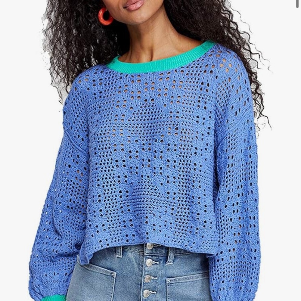 Free People Home Run Sweater, Blue extra small xs